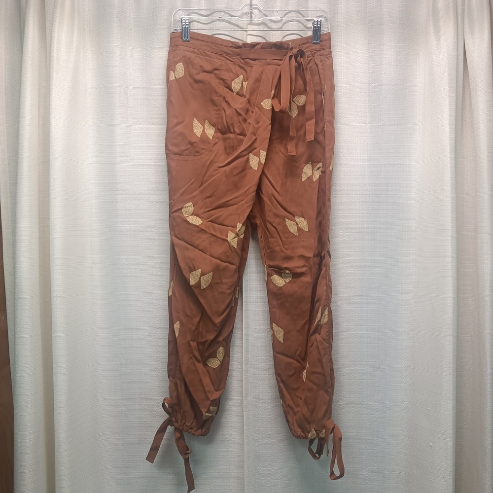 Pilcro Anthropologie Brown Gold Leaf Wrap Tie Jogger Pants 25 Boho Fall Festival